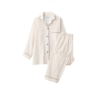 移动端：无印良品 女式无侧缝双层纱织长袖睡衣 家居服套装 FD1LUC6S