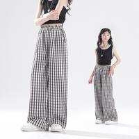URBANSHOW 经典格子 女童直筒阔腿长裤