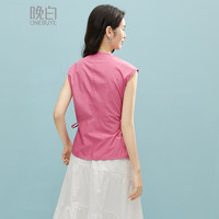 晚白 圆领棉质绑带收腰 玫红色 M 女士衬衫