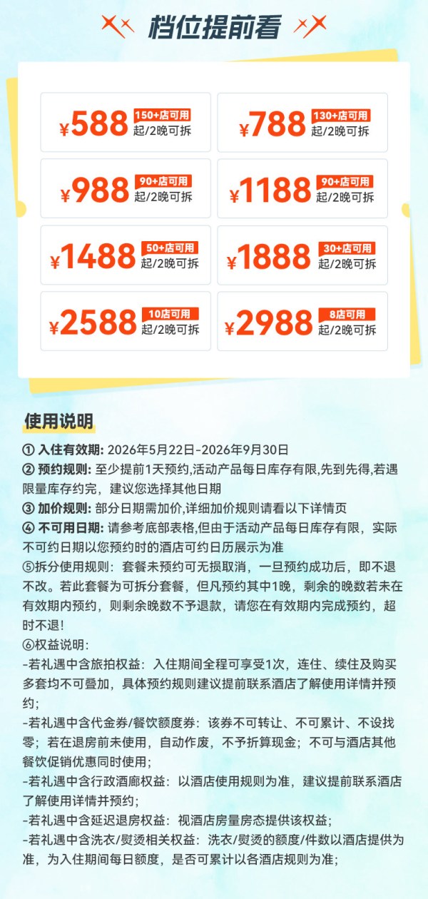 享会员积分洲际酒店集团多品牌580+店2晚含早可拆分通兑618
