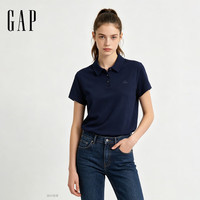 Gap 盖璞 logo刺绣翻领短袖POLO衫 海军蓝 L