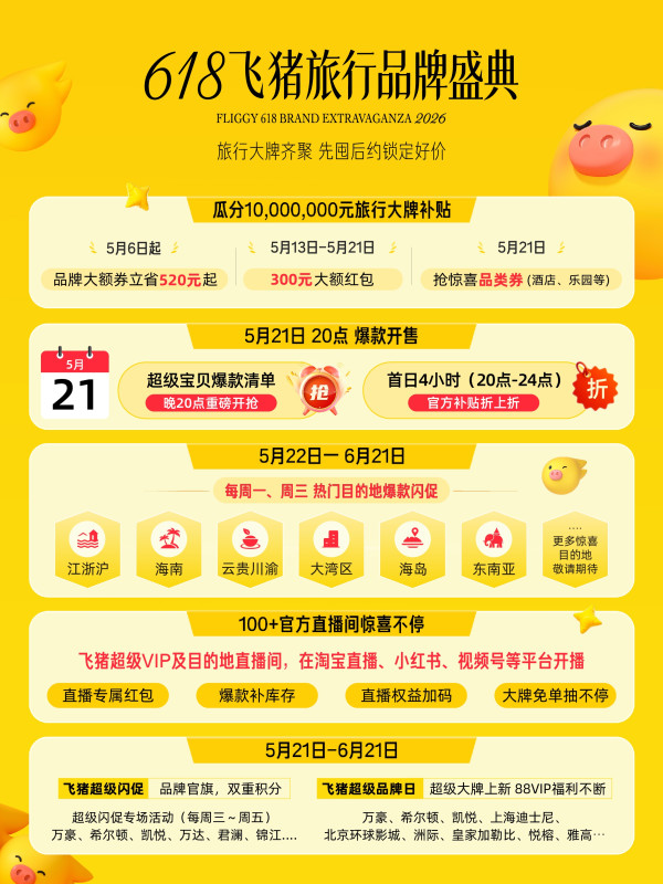 爆款清单:飞猪618第一波!爆款酒店通兑119元起,乐园门票新低