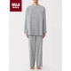 無印良品 MUJI 男式 无侧缝法兰绒立领长袖睡衣男士家居服 藏青色条纹 XL