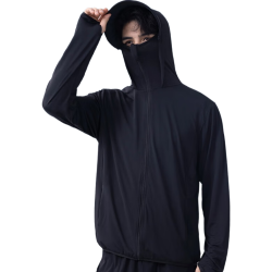 浪莎 防紫外线 男士防晒衣 XL （135-155斤)帽檐可拆卸 黑色