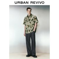 URBAN REVIVO UMF260021 波嬉风印花肌理感短袖开襟衬衫 灰绿 XL