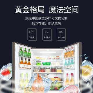 晶弘 BCD-421WPQG -33℃深冷保鲜 闪烁银 421L 十字对开门冰箱