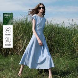 三彩 ibudu2026夏季极简风圆领A字中长裙连衣裙女
