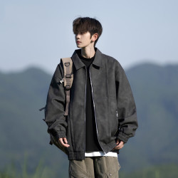 NYING 美式翻领PU皮夹克 黑色 XL