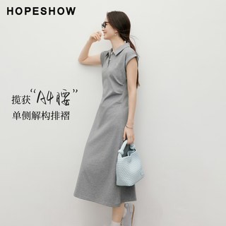 红袖 人物主题刺绣压褶小飞袖POLO翻领连衣裙