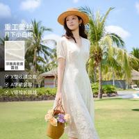 La·go·go 2026夏款温柔风蕾丝气质收腰显瘦质感重工优雅仙女裙连衣裙女