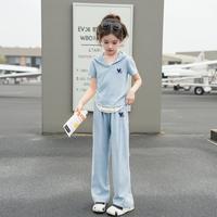 回力 女童短袖开衫长裤套装 夏季休闲两件套