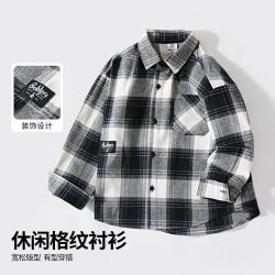 巴布豆 中大童26春新款复古男童衬衫外套上衣