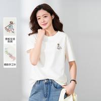 La·go·go 2026夏款简约风纯色刺绣日常百搭休闲宽松舒适通勤上衣T恤女