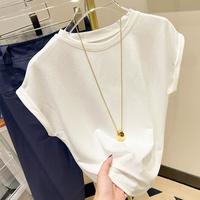 帕兰朵 小众设计感飞飞袖正肩短袖t恤女时尚百搭简约白色上衣打底衫