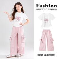 Disney 迪士尼 女童休闲套装 夏季印花T恤工装裤两件套