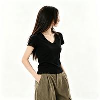 帕兰朵 正肩短袖t恤女夏季短款修身收腰基础内搭打底衫上衣