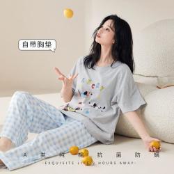 欧迪芬 带胸垫纯棉女士睡衣抑菌防螨可外穿家居服套装女