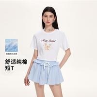 Five Plus 夏季纯棉透气小个子学院风内搭通勤可爱短袖T恤女