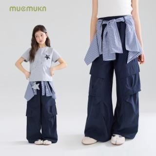 MUCMUKN 莱赛尔锦棉格子可拆卸裙帘直筒工装裤