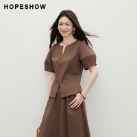 红袖 解构拼接正肩灯笼袖圆领女士衬衫