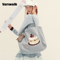 VANWALK 出走手账屋复古格纹刺绣托特腋下包女学生单肩包大容量包