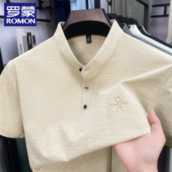 罗蒙 夏季短袖男T恤新款时尚立领休闲男装国风透气舒适男士衣服潮