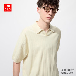 优衣库 482328 可机洗针织Polo衫 浅米色 L