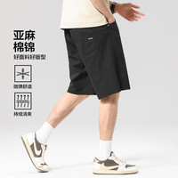 布衣传说 轻薄亚麻棉锦 黑色 L 男士短裤
