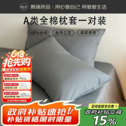 源生活全棉水洗棉枕套100%纯棉枕头套枕芯套一对装 雾蓝灰 48x74cm