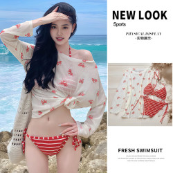 麓格立 比基尼泳衣女分体罩衫三件套 泡温泉泳衣性感沙滩海边度假泳装