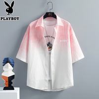 PLAYBOY 男士渐变泡泡纱短袖衬衫 五分中袖衬衣