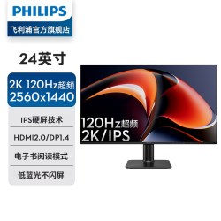 飞利浦 23.8英寸2K显示器 IPS高清台式办公低蓝光显示屏 24E2N1500