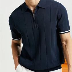 300g夏季男士短袖修身针织衫轻奢polo衫翻领拉链韩版短袖T恤品质通勤男装