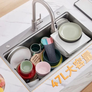 京东京造 加厚304不锈钢水槽厨房洗菜盆 耐磨微晶款 大单槽68*46cm 含龙头+配件