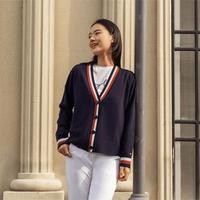TOMMY HILFIGER 女拼色宽松V领开衫毛衣外套