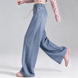 FOREVER 21 透气舒适牛仔裤女夏季新品高腰复古阔腿裤休闲百搭长裤