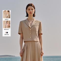 PRICH 简约小众复古优雅西装夏款经典V领短款时尚通勤西服外套女士