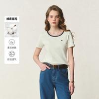 E·LAND 衣恋 E.LAND 衣恋T恤女撞色U领设计短袖通勤上衣夏季款