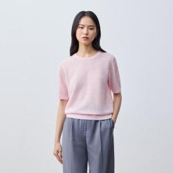 PRICH 简约清新粉色肌理圆领短袖针织衫2026春新款通勤休闲上衣女