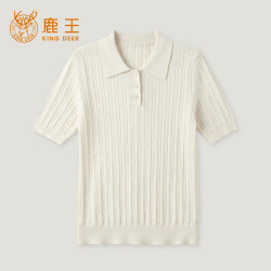 鹿王 King Deer/鹿王针织气质百搭简约女士半袖Plol领针织衫L816902