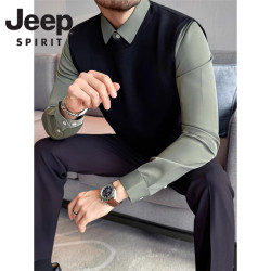 JEEP SPIRIT JEEPSPIRIT吉普男士假两件休闲毛衣通勤商务内搭修身时尚针织衫