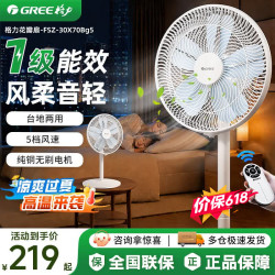 格力 家用电风扇一级能效直流变频AI智能卧式静音落地扇办公室客厅遥控款【花瓣花精灵|10叶扇