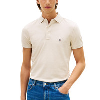 TOMMY HILFIGER 男士有机棉Polo衫 修身短袖 弹力透气 高尔夫商务休闲 混色燕麦奶 Medium