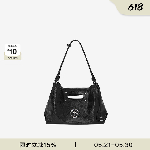 GROTTO 女士托特包 牛皮手提单肩包 通勤电脑包 经典黑M