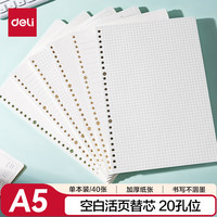 得力 文具A5/40张活页本替芯错题笔记本子20孔可拆卸科学记录本考研学生考试必备单本空白NA540-2