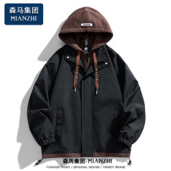 棉致 男士假两件外套 痞帅连帽夹克