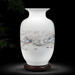 汪洋大海 景德镇瓷器花瓶青花瓷中式客厅插花家居装饰工艺品博古架陶瓷摆件 雪景冬瓜瓶