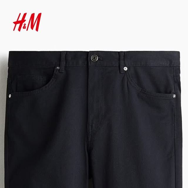 H&M 男装休闲裤 老钱风通勤斜纹棉布合身长裤 1074402