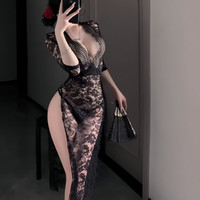 FOURDATRY加大码紫色辣妹连衣裙包臀紧身性感御姐裙子修身套装纯欲长裙 黑色镂空长裙 XL【155-200斤】