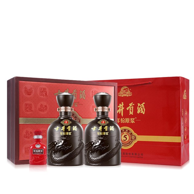 猫猫币162.87元：古井贡酒 年份原浆古5-50度 浓香型白酒 500ml*2瓶 礼盒